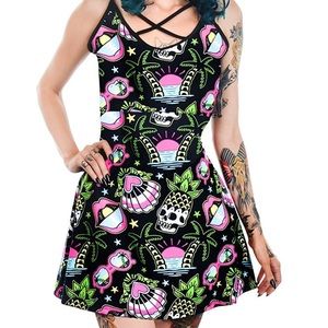 Too Fast NWT pineapple skull summer skater dress